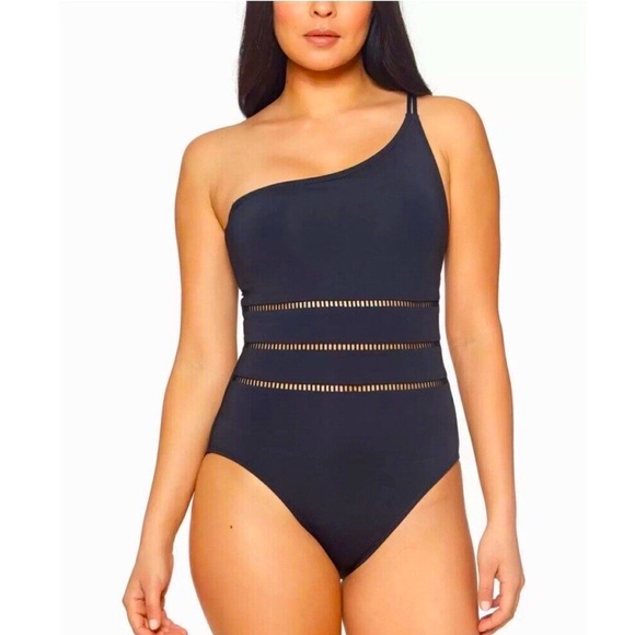 One Shoulder Ladder Cut Out One Piece Swim Suit